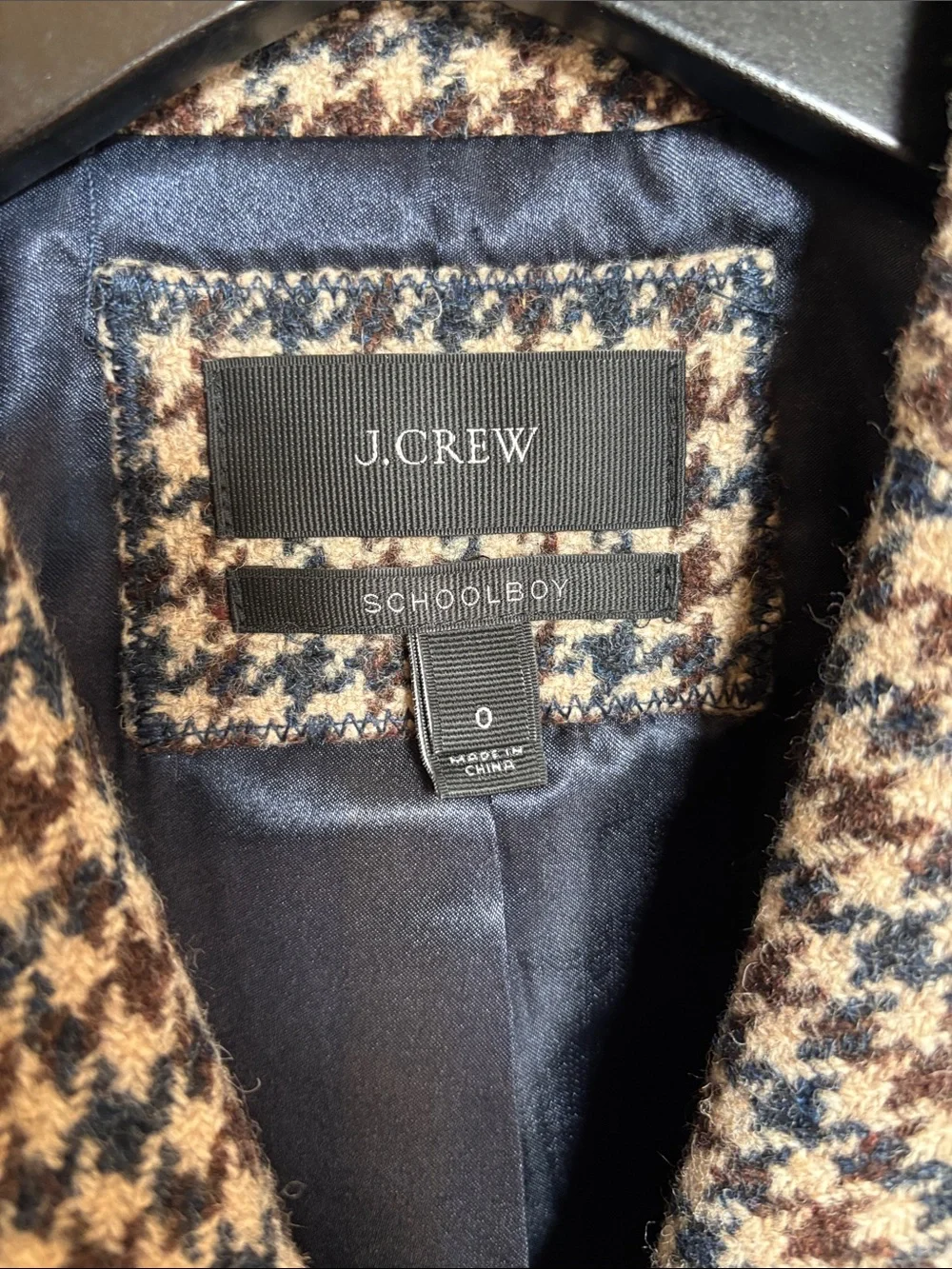J. Crew Women's Navy and Brown Houndstooth Wool Blazer